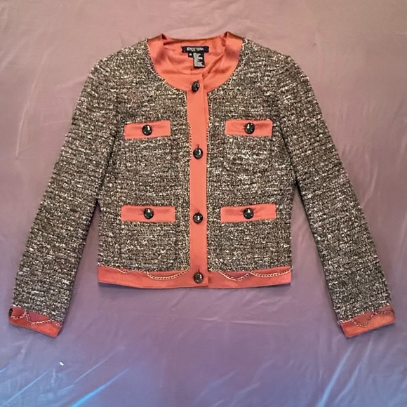 Etcetera by Carlisle Gold Chain Brown/Orange Tweed Jacket Size 10/Medium $425 - Picture 11 of 12